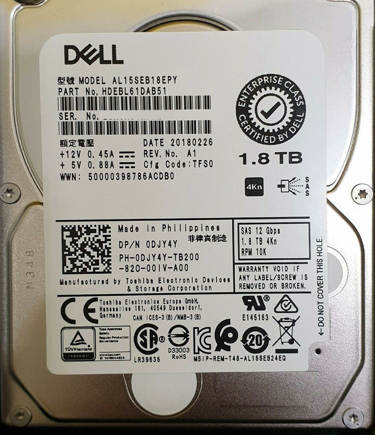 Dell 0DJY4Y 1.8TB 3.5 10k 3.5 R-T SAS Hybrid 12G hard disk drive
