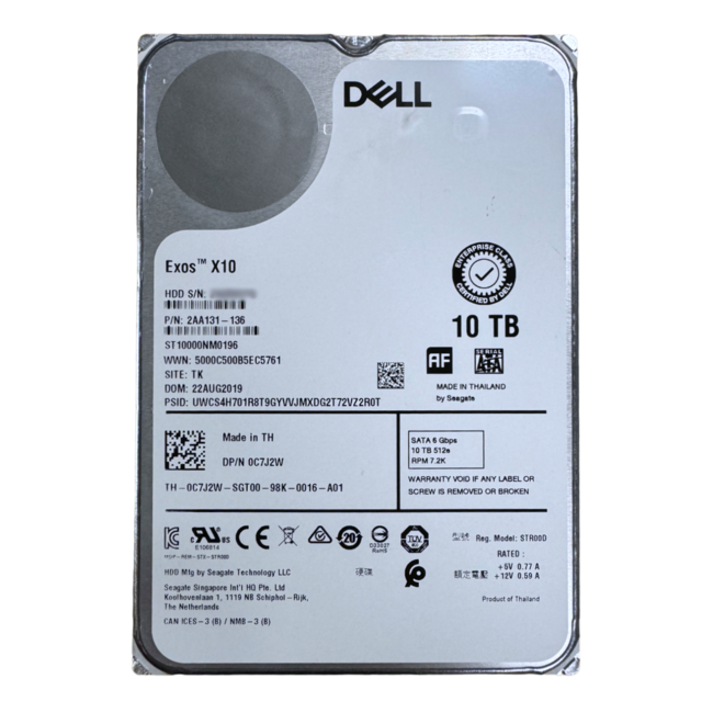 Dell C7J2W 10TB SATA 6G 3.5 7.2K 512e G16 Hard Disk Drive