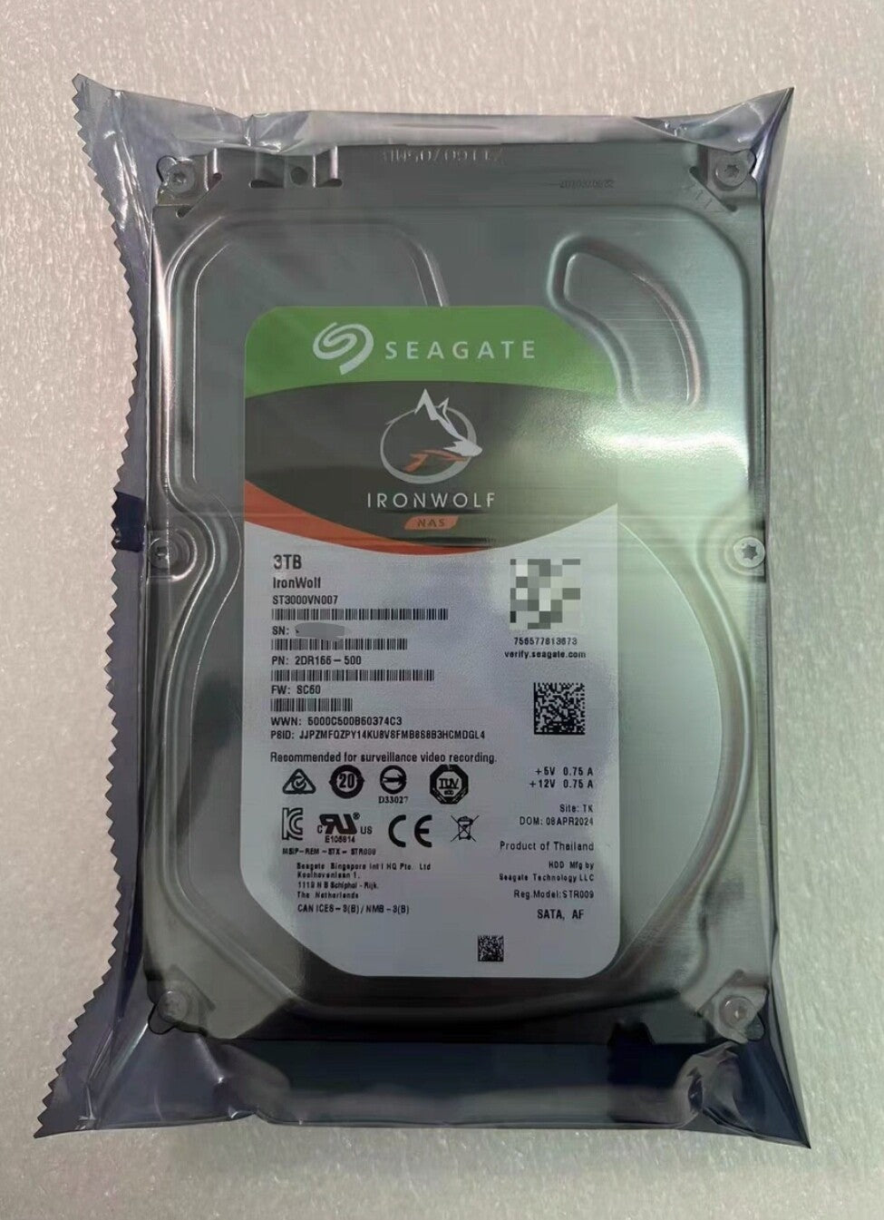 Seagate ST3000VN007 3TB SATA Ironwolf  Disk Drive