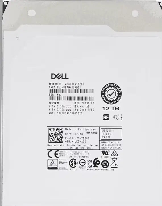 Dell 0KFJ7G 12TB SAS 12G 3.5 G16 Hard Disk Drive